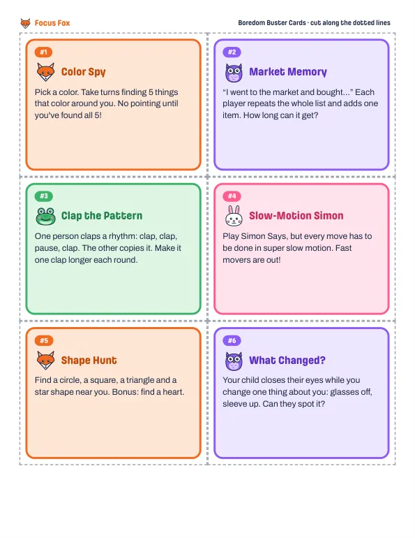 Boredom Buster Cards page